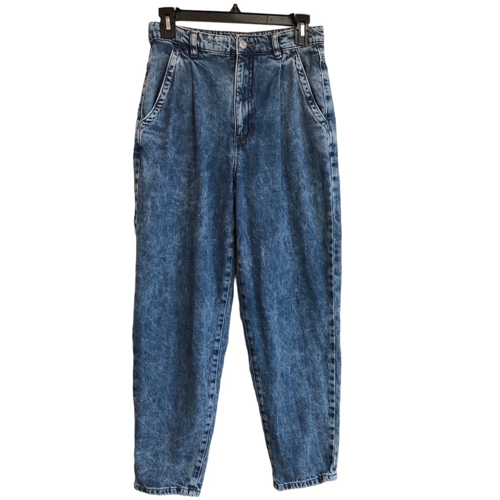 Garage Denim 80’s Mom Jeans Acid Wash Balloon Leg Slant Pocket Pleat Size 26